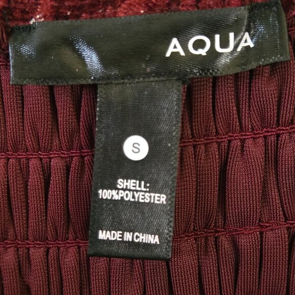 Aqua Burgundy Velvet Smocked Ruffle Metallic Silver Star Mini Dress Size S - Picture 6 of 6